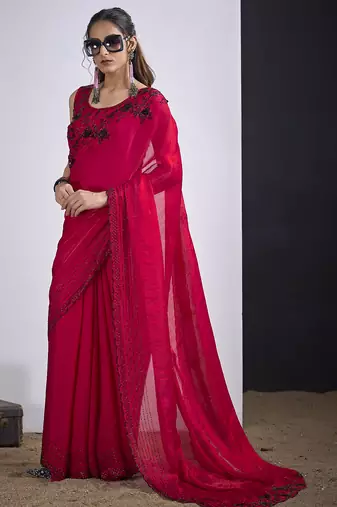 Magenta satin silk elegant designer saree with sequin sleek design