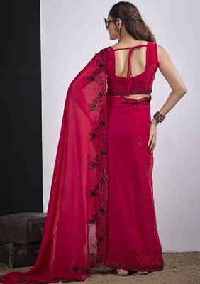 Magenta satin silk elegant designer saree with sequin sleek design 3