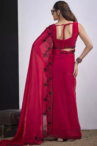 Magenta satin silk elegant designer saree with sequin sleek design