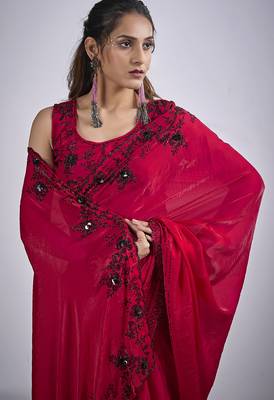 Magenta satin silk elegant designer saree with sequin sleek design 4