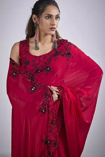 Magenta satin silk elegant designer saree with sequin sleek design