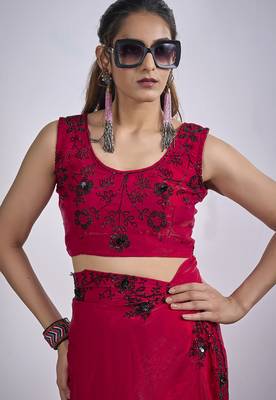 Magenta satin silk elegant designer saree with sequin sleek design 5