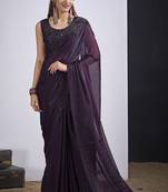 Purple satin silk elegant designer saree with sequin sleek design