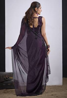 Purple satin silk elegant designer saree with sequin sleek design 3