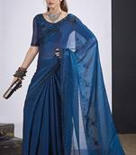 Blue satin silk elegant designer saree with sequin sleek design