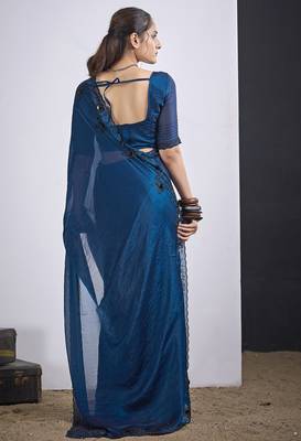 Blue satin silk elegant designer saree with sequin sleek design 4