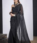 Black satin silk elegant designer saree with sequin sleek design
