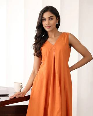 Orange solid cotton Kurta set 4