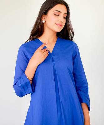 Blue solid cotton Kurta set 3