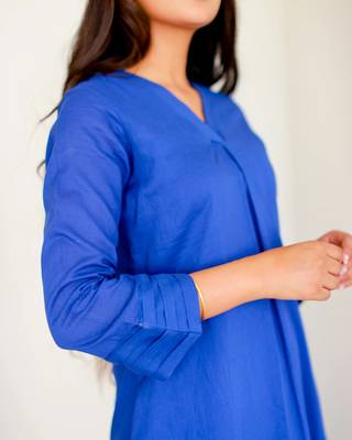 Blue solid cotton Kurta set 4