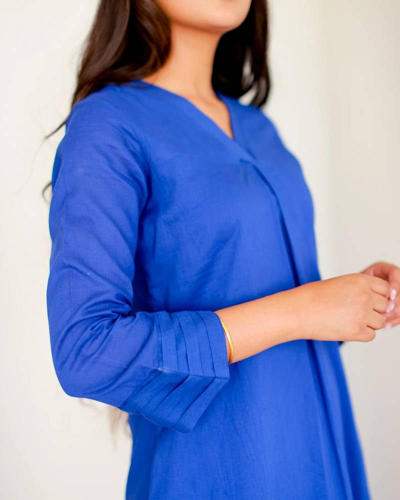 Blue solid cotton Kurta set