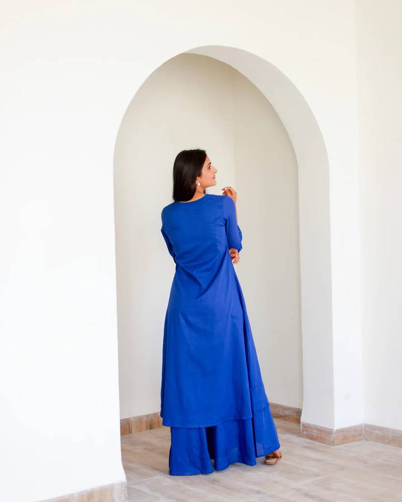 Blue solid cotton Kurta set