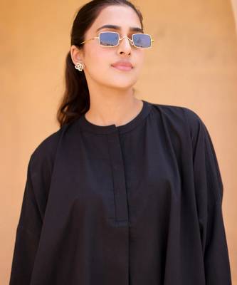 Black solid cotton Kurta set 4