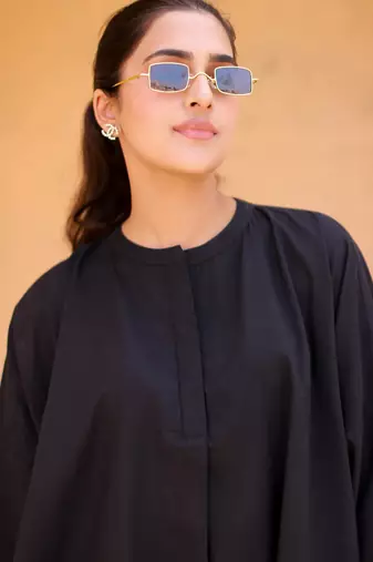 Black solid cotton Kurta set