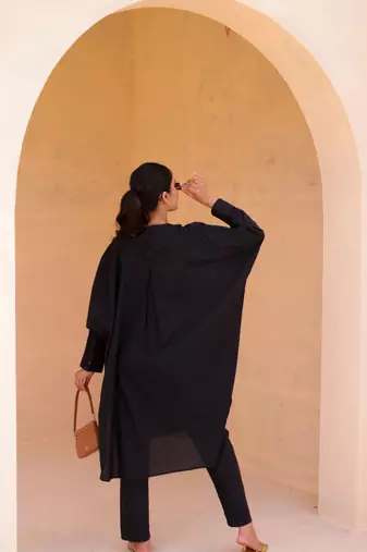 Black solid cotton Kurta set