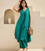 Green solid cotton Kurta set