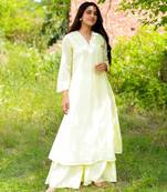 Cream solid cotton Kurta set