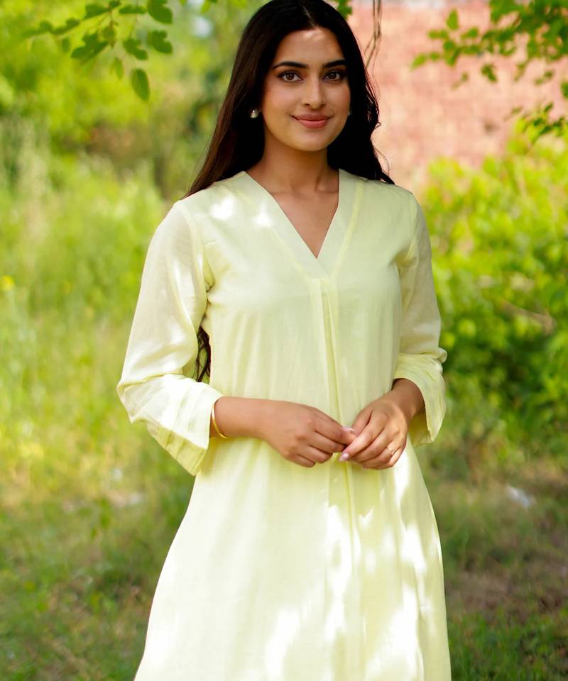 Cream solid cotton Kurta set