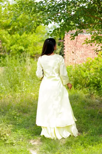Cream solid cotton Kurta set