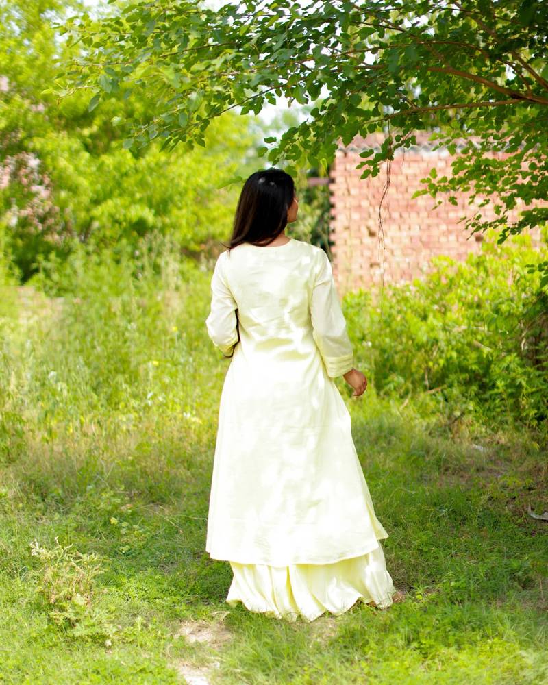 Cream solid cotton Kurta set