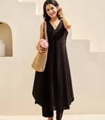 Black solid cotton Kurta set