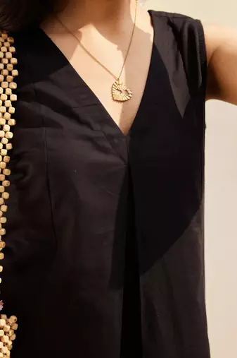 Black solid cotton Kurta set