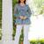 Womens blue self design cotton fabric kurtis 3/4 sleeves v-neck