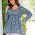 Womens blue self design cotton fabric kurtis 3/4 sleeves v-neck