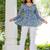 Womens blue self design cotton fabric kurtis 3/4 sleeves v-neck