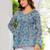 Womens blue self design cotton fabric kurtis 3/4 sleeves v-neck