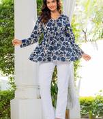 Womens white self design cotton fabric kurtis 3/4 sleeves v-neck