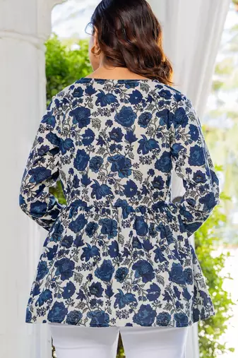 Womens white self design cotton fabric kurtis 3/4 sleeves v-neck