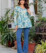 Womens off white self design cotton fabric kurtis 3/4 sleeves v-neck
