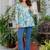 Womens off white self design cotton fabric kurtis 3/4 sleeves v-neck