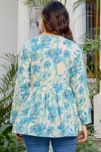 Womens off white self design cotton fabric kurtis 3/4 sleeves v-neck