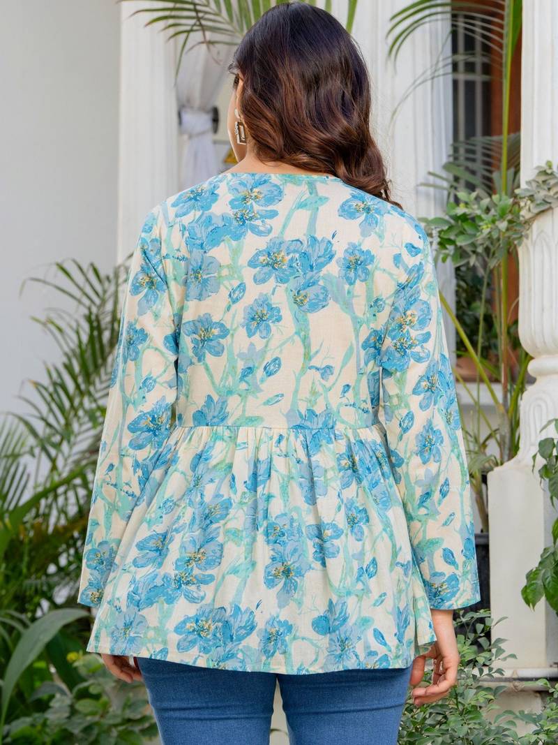 Womens off white self design cotton fabric kurtis 3/4 sleeves v-neck
