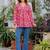 Womens magenta self design cotton fabric kurtis 3/4 sleeves v-neck
