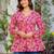 Womens magenta self design cotton fabric kurtis 3/4 sleeves v-neck