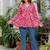 Womens magenta self design cotton fabric kurtis 3/4 sleeves v-neck
