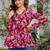 Womens maroon self design cotton fabric kurtis 3/4 sleeves v-neck