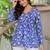 Womens blue self design cotton fabric kurtis 3/4 sleeves v-neck