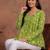 Womens lime green self design cotton fabric kurtis 3/4 sleeves v-neck
