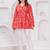 Womens red self design cotton fabric kurtis 3/4 sleeves v-neck