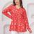 Womens red self design cotton fabric kurtis 3/4 sleeves v-neck