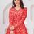 Womens red self design cotton fabric kurtis 3/4 sleeves v-neck