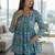 Womens teal self design cotton fabric kurtis 3/4 sleeves v-neck