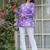 Womens purple self design cotton fabric kurtis 3/4 sleeves v-neck