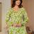 Womens lime green self design cotton fabric kurtis 3/4 sleeves v-neck