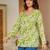Womens lime green self design cotton fabric kurtis 3/4 sleeves v-neck