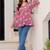 Womens red self design cotton fabric kurtis 3/4 sleeves v-neck